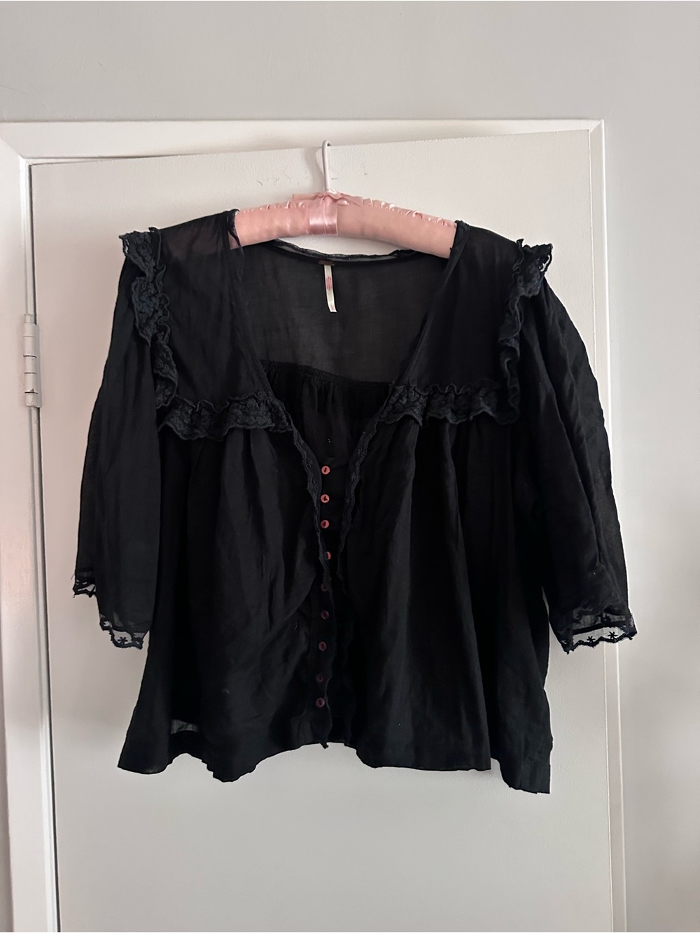 Free People Luna Sheer Button-Front Ruffled Blouse - Picture 2 of 4